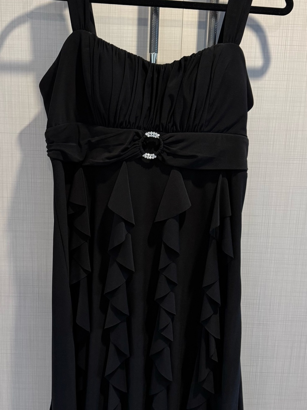 Scarlett Nite Black Ruffle Evening Dress with Embellished Waist